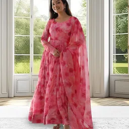 excessive Floral Print Georgette Stitched Anarkali Gown-picture-51
