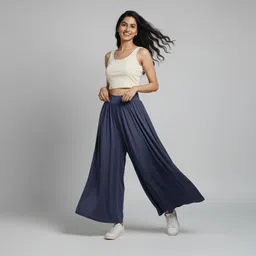 azadfashion Women Flared Blue Lycra Blend Trousers-picture-10