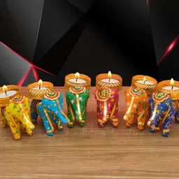 Elephant Tealight candle holder Candle Diya with 4 hour burning time tealight Plastic 6 - Cup Tealight Holder Set-image-59