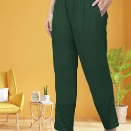houseofcommon Women Relaxed Dark Green Viscose Rayon Trousers-picture-26