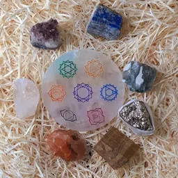 divinity crystals 7 Chakra healing Raw Crystal Stone Elite Kit with Chakra Selenite charging Disc Regular Round Crystal Stone image 2