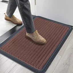 luxe home international Brown Geometric Microfibre 24x16 Inches Anti Skid Door Mat-picture-38