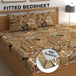 angeet Cotton Double Fitted (Elastic) 210 TC Checkered Bedsheet-picture-26