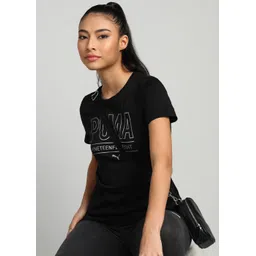 puma Womens Graphic Tee II Women Printed Round Neck Cotton Blend Black T-Shirt image 5