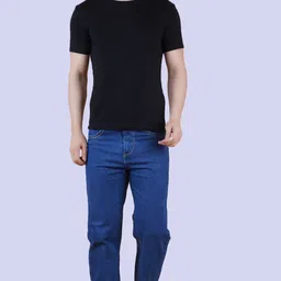 white leapard Men Loose Fit Mid Rise Dark Blue Jeans image 3