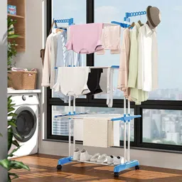 rafttar Steel, Plastic Floor Cloth Dryer Stand RF Stainless Steel Foldable CLOTH DRYER STAND (3 TIER) image 4