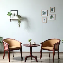 amberville from pepperfry Stalley Sheesham Wood Coffee Table Set in Beige Dual Print & Scratch Resistant Honey Oak Finish With 2 Chairs image 1