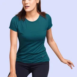 fitflex Women Solid Round Neck Polycotton Green T-Shirt image 1