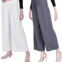 nelwin ji Pack of 2 Women Flared White, Grey Polycotton Trousers-picture-12