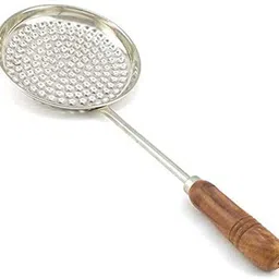 konquer times Multipurpose Jhara for Boondi Raita and Laddu Sweets with Wooden Handle Collapsible Strainer image 2