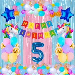 5th Fifth Five Happy Birthday Combo Kit For Party Decoration Items Unicorn Theme-image-4