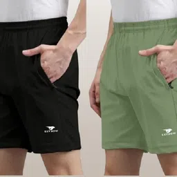 Pack of 2 Solid Men Black, Light Green Sports Shorts-image-17