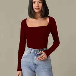 Casual Regular Sleeves Solid Women Maroon Top-image-87