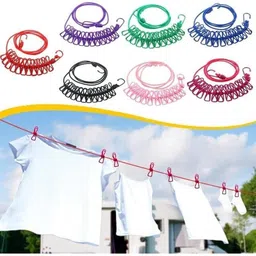 pocketshop Cloth-Drying Rope with Hooks Elastic Cloth Hanging 12 Clips Plastic, Steel Cloth Clips image 5
