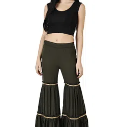 popwings Women Regular Fit Dark Green Viscose Rayon Trousers image 5