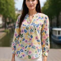 dressberry Women Regular Fit Floral Print Mandarin Collar Casual Shirt-picture-17