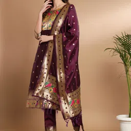 PPTOSS Floral Woven Design Kurta With Trousers & Dupatta image 5