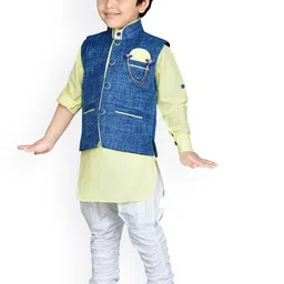 Aj DEZInES Boys Mandarin Collar Pure Cotton Kurta with Churidar & Nehru Jacket image 2