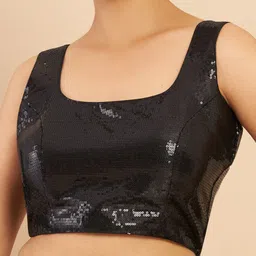 Soch Black Sequins Embroidered Art Silk Saree Blouse image 2