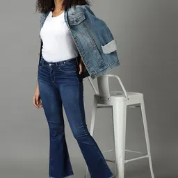 SHOWOFF Women Bootcut High-Rise Light Fade Acid Wash Stretchable Cotton Jeans image 3