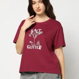 yousta Women Graphic Print Regular Fit Crew-Neck T-Shirt image 4