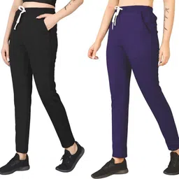 kashmiri queen Pack of 2 Women Solid Black, Blue Track Pants-picture-37