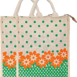 kuber industries Jute 3 Pieces Lunch Carry Bag (Green)-CTKTC13291 Pack of 3 Grocery Bags image 2