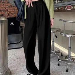 Women Loose Fit Black Polyester Trousers-image-45