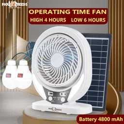 pick ur needs Rechargeable Table Fan With LED 2 Bulb Light & Solar Panel 4500mAh Battery 6 hrs Lantern Emergency Light image 4