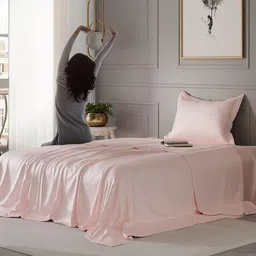 Stoa Paris Date Night Collection Pink 300 TC Satin Single Bedsheet with 1 Pillow Covers image 2