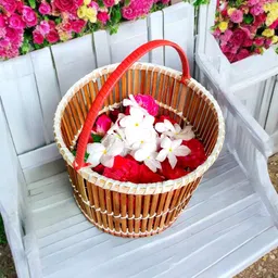 Bamboo Handmade Flower Basket with Handle For Pooja And Wedding | Flower Pot | Bamboo Flower Basket-image-46
