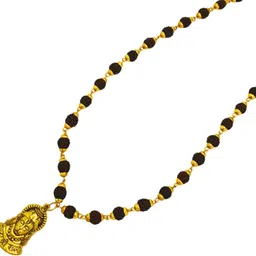 madhavi jewellery Most Beautiful Lord Hanuman Dotted Locket Pendant With 5 Mukhi Rudraksha Mala Beads Gold-plated Plated Brass, Wood Necklace-picture-10