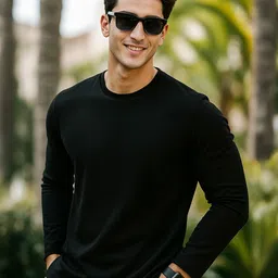 veirdo Men Solid Round Neck Pure Cotton Black T-Shirt-picture-22