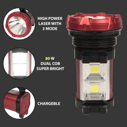 care 4 HIGH POWER LAZER LIGHT WITH LONG RANGE GOOD BATTERY BACKUP, KISSAN TORCH WITH 2 COB LIGHT OF 80W . LONG LIFE HIGH BRIGHTNESS LED 3 modes.useful in outdoor and security equipments. COB light useful in power cutoff. 2 COB light (80W) Metal body, (aluminium) main light of120W Torch image 3