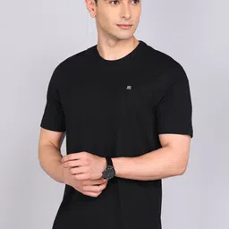 raymond Men Solid Round Neck Pure Cotton Black T-Shirt image 3