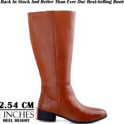 bxxy Women's Tan Knee Length Boot And Outdoor Party Wear Long Boot With Block Heel Slip On For Women image 4