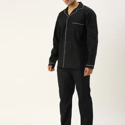 Hancock Men Black Solid Night suit image 4