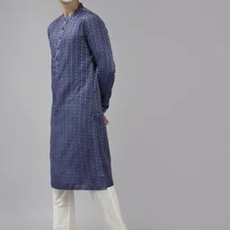 See Designs Men Blue Thread Work Kurta with Trousers image 2