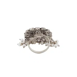 TEEJH Gowri Silver Stone-Studded Oxidised Finger Ring image 4