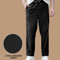 flicfol Men Regular Fit Black Corduroy Trousers-picture-37