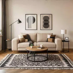 furnisto Contemporary Upholstered Three Seater Sofa in Beige Colour image 1