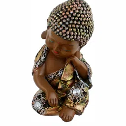 GW CREATIONS Gold Toned & Brown Buddha Idol Showpiece image 4