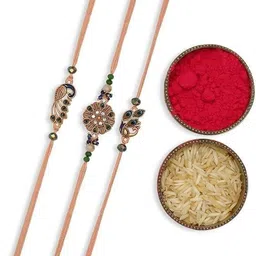 the purple tree Designer RAKHI00136 Kundan Chawal Roli Pack Set image 2