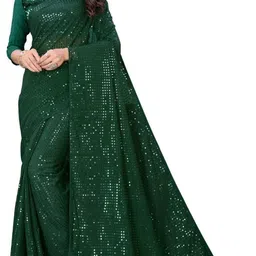 shree shubh enterprise Embellished, Embroidered, Self Design Bollywood Georgette Saree image 1