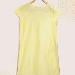 Biba Girls Yellow & Golden Yoke Design Embroidered Kurta with Churidar & Dupatta image 3