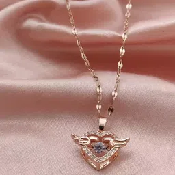 peprika Valentine Gift Special Rose Gold Plated Heart Wing Chain Pendent Sterling Silver Diamond Sterling Silver Pendant Set image 3