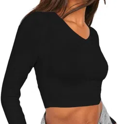 theblazzee Casual Regular Sleeves Solid Women Black Top image 3