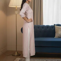 bhangar textiles Women Striped Cotton Blend Straight Kurta image 3