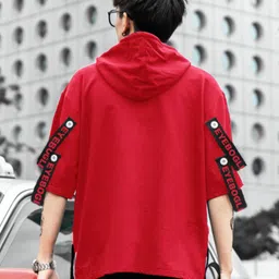 eyebogler Men Printed Hooded Neck Cotton Blend Red T-Shirt image 2