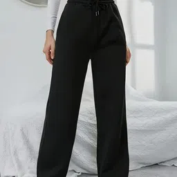 perfette wollo Women Regular Fit Black Cotton Blend Trousers-picture-11